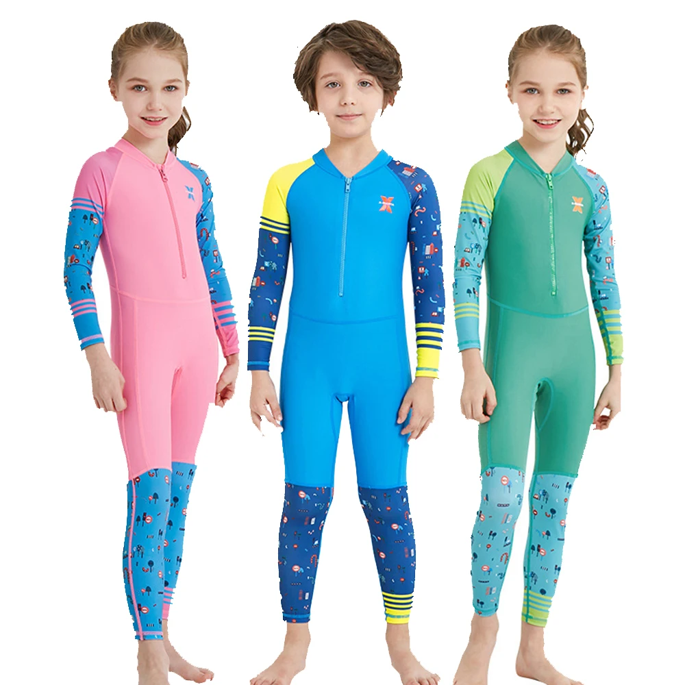 

Children's Cartoon One Piece Long Sleeve Swimwear Diving Suit Boys and Girls' Quick Drying Surfing Suit Beach Sunscreen Swimwear