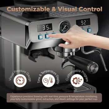 20 Bar Espresso Machine with Grinder, PID Temp Control 194-203°F, 68oz Tank, Cold Brew, All-in-One for Home 5
