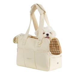 Sleek Portable Pet Shoulder Bag for Outdoor Adventures with Small Dogs and Cats (Beige bag)