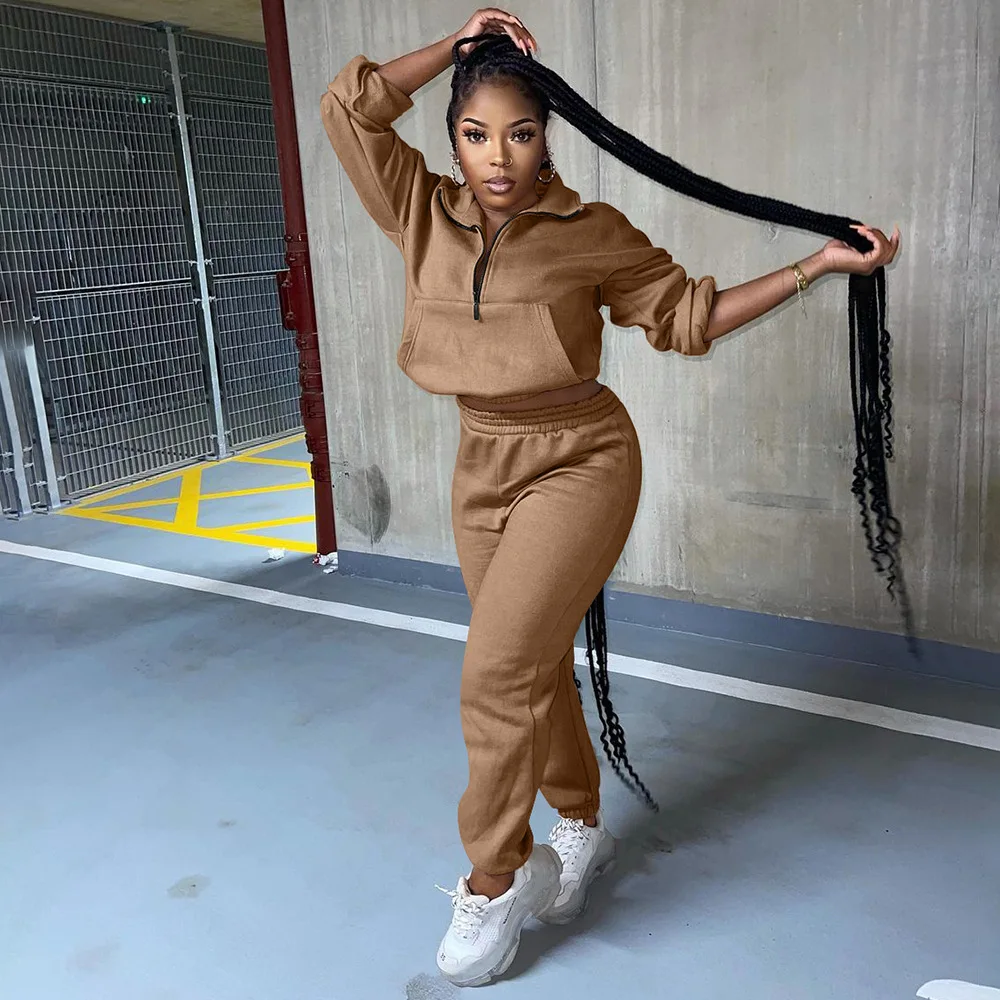 

Fashion Casual Two Piece Set Tracksuit Women Daily Suit Fall Winter Top+Pant Sweat Suits Zipper 2 Piece Outfits Matching Sets