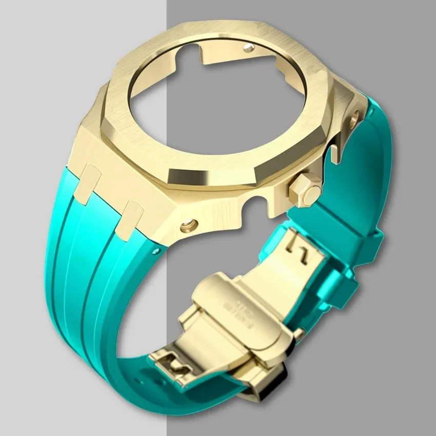 Premium Stainless Steel Casioak Case with Metal Bezel and Rubber Band