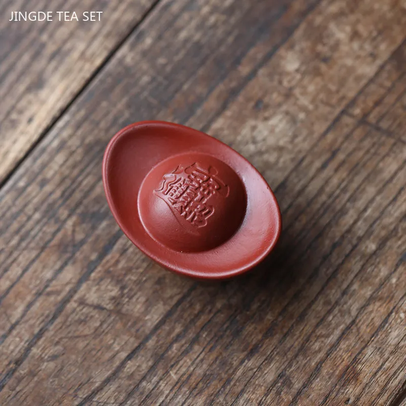 1Pc Yixing Purple Sand Tea Pet Handmade Ingot Model Ornaments Chinese Tea Set Decoration Tea Table Feng Shui Decor Crafts