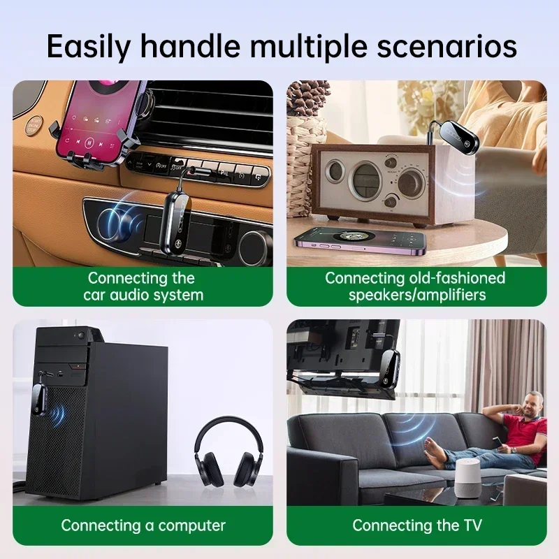 2 In 1 Bluetooth 5.4 Transmitter Receiver Stereo 3.5mm AUX Airplane Audio Wireless Adapter Mic for TV PC Headphone Car Aircraft