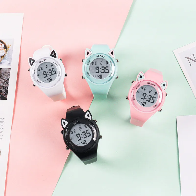 【Watch + Bracelet】Cat Ear Children's Silicone   Multi Functional Sports Electronic  Unicorn Bracelet Set 5