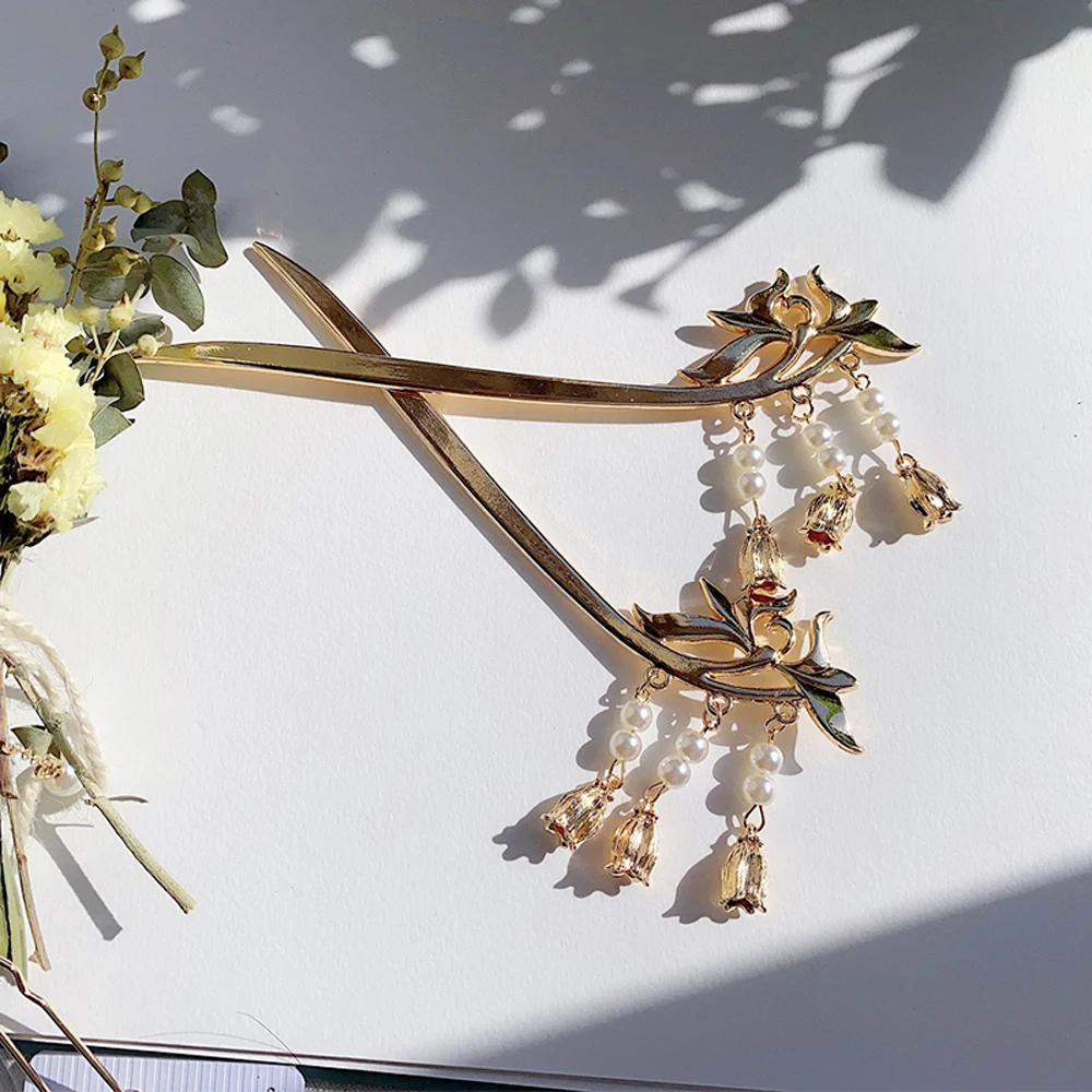 Vintage Hair Making Pearl Tassel Magnolia Chinese Hair Pin Bacchette Per Capelli Chignon Pin Hair Stick Magnolia Hair Pin