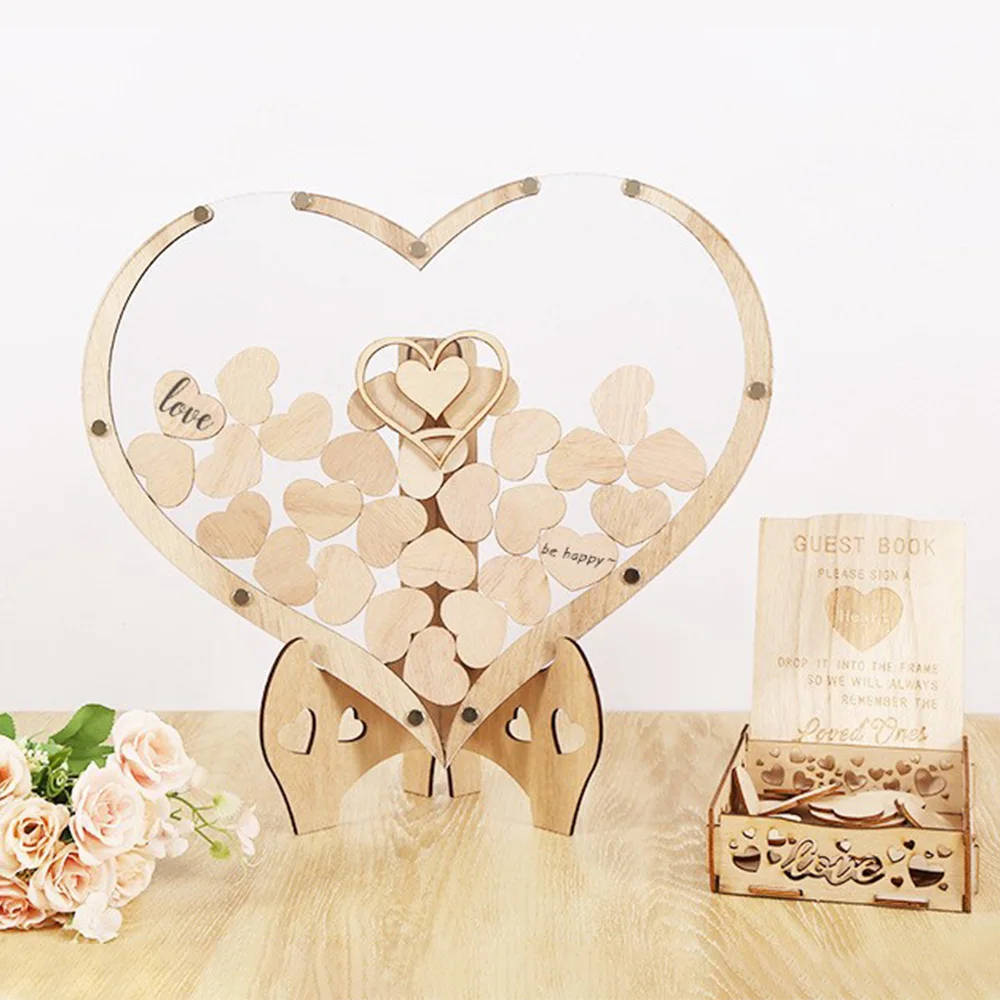80 Pieces Heart Shaped Wedding Gold Book, Connecting Card, Message Box, Party Decoration, Guest Card, Wooden Guest Deposit Box