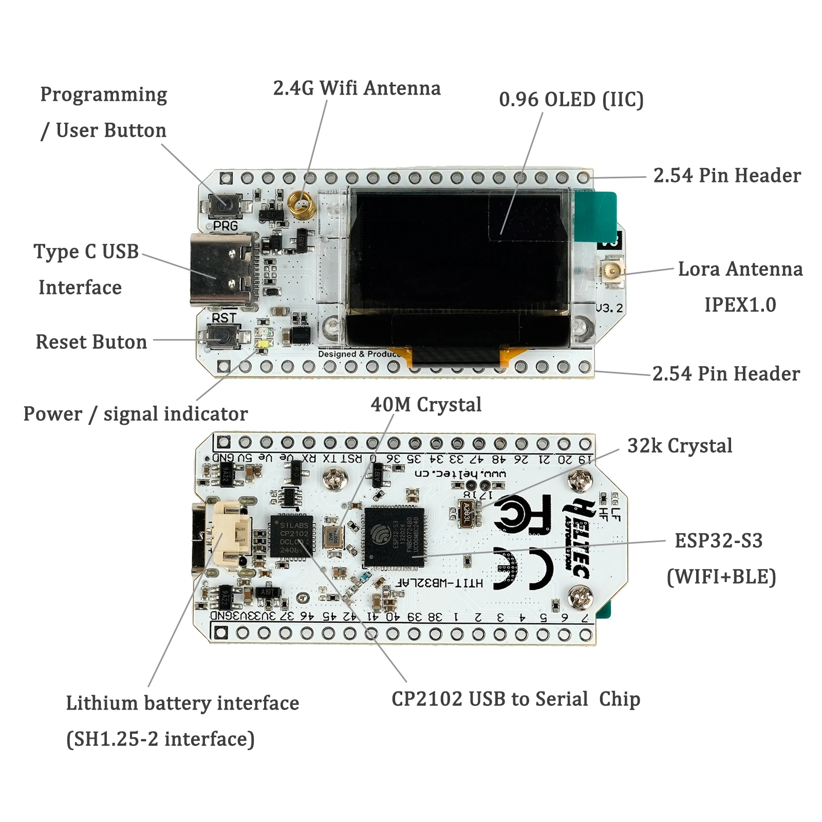 Heltec Lora 32 Enhanced ESP32 IoT Development Board with OLED Display and 915MHz Antenna