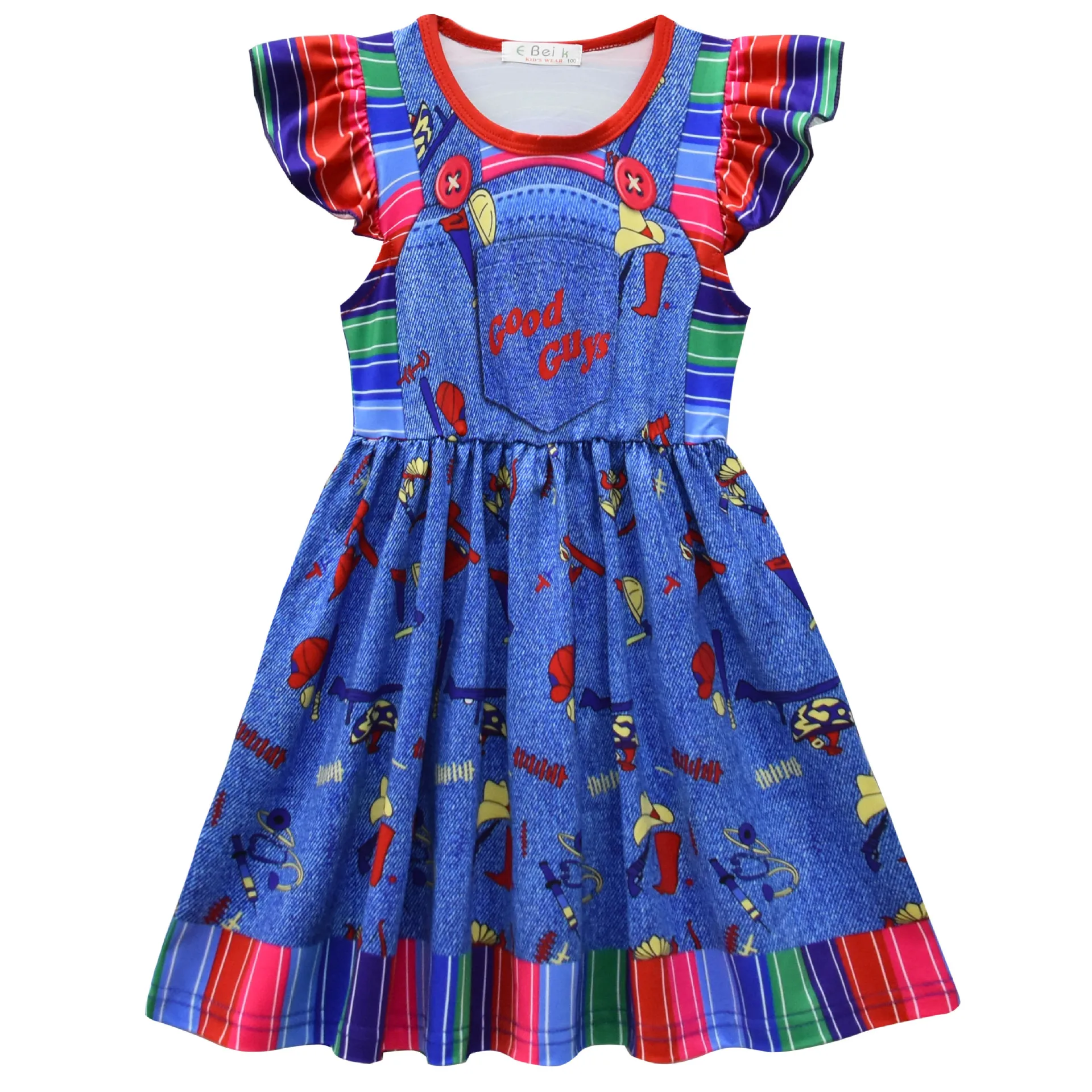 Cosplay Costume Girls Halloween Costume Ghost Doll Nightmare Clothing Chucky Cosplay Costume Children Carnival Party Princess Dress + Mask Set