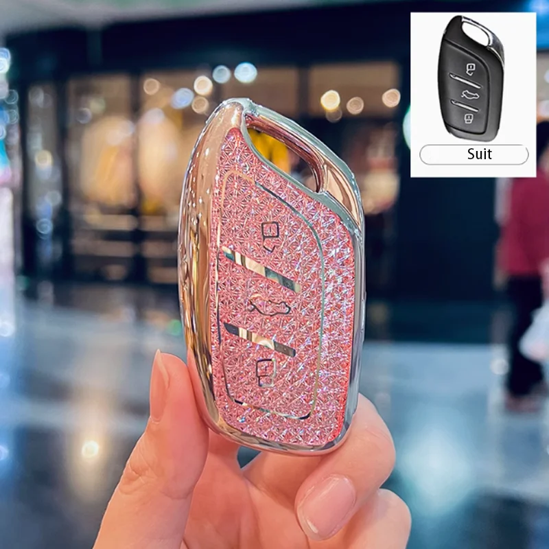 Diamant-Rosa-Stil für MG ZS HS GT MG4 MG5 MG6 Plus VE ZX EHS EZS 2022 2023 2024 Fernbedienung Smart Car Key Case Cover Fob Zubehör – Detail 3