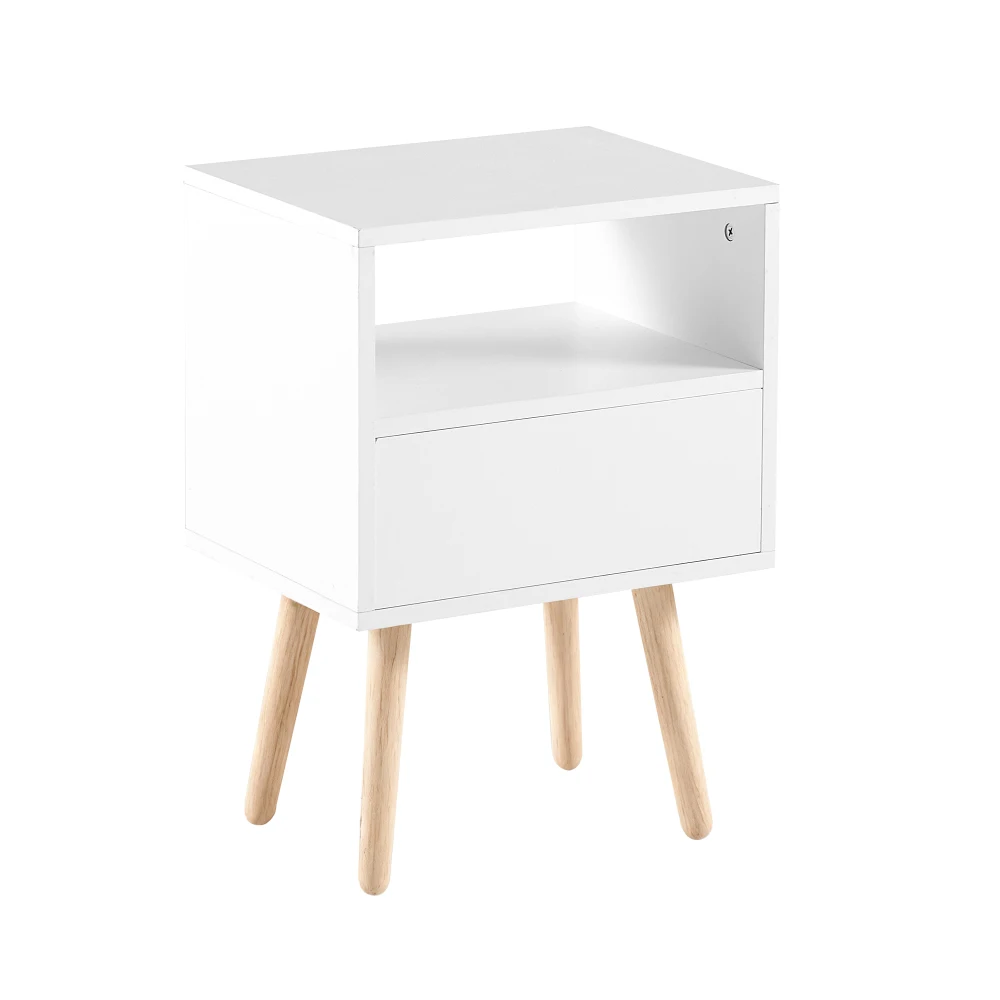 Rattan-Beistelltisch mit Aufbewahrungsschublade und Massivholzbeinen, Moderner Multifunktionaler Nachttisch für Schlafzimmer und Wohnmöbel – Detail 19