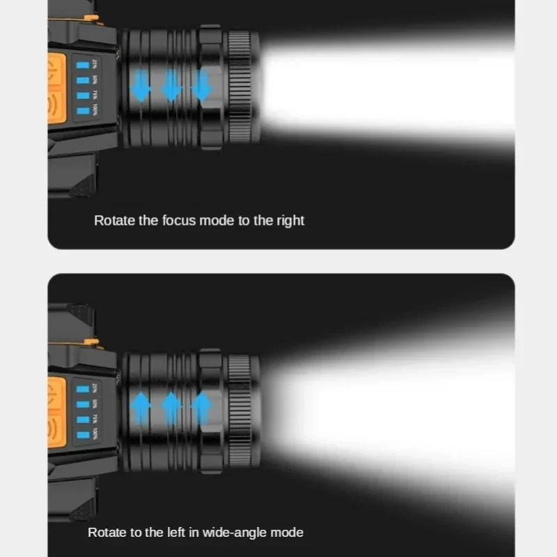 캠핑 낚시를위한 내장 배터리 USB 충전식 헤드 손전등과 고전력 50W LED 유도 전조등 회전 줌