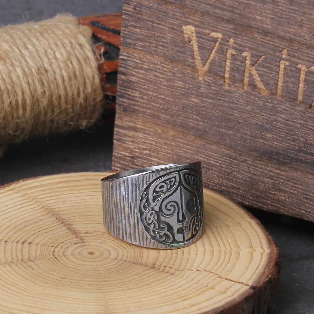 Bague Norse Myenson Goddes Hel Viking Hela Runes, bande en acier
