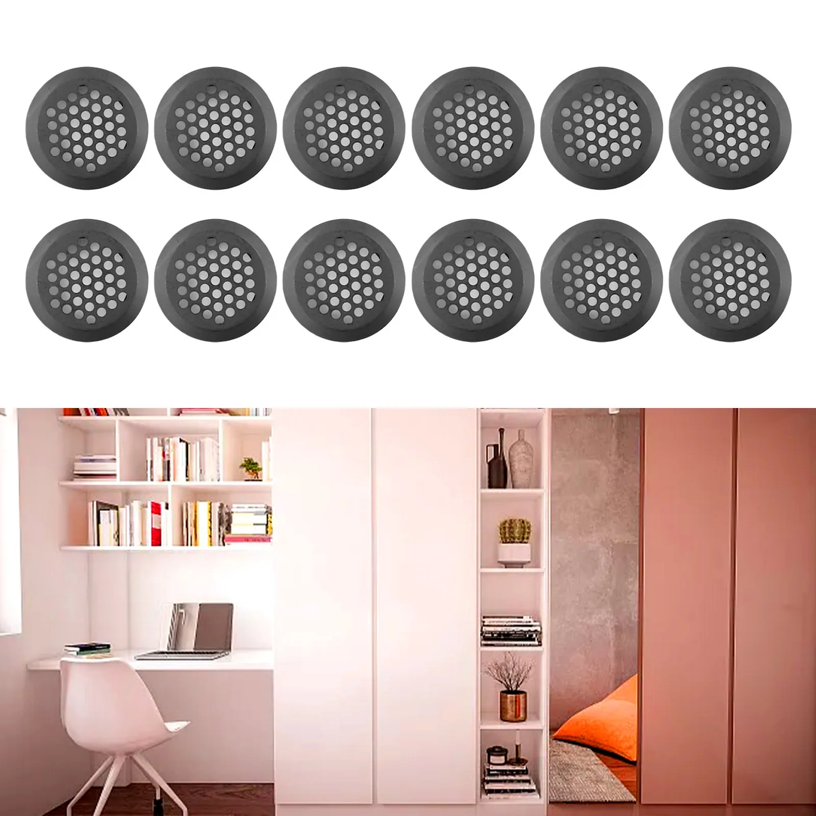 

Ventilation Grilles Air Vent Holes Black Durable Home Improvement Louver Hole Round Soffit Stainless Steel 12pcs