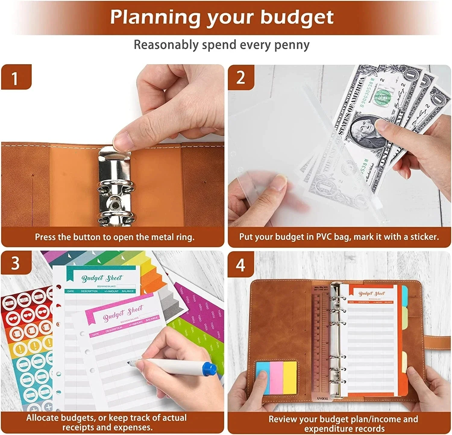 Budget Binder Notebook with Cash Envelopes for Money Management and Savings Organization