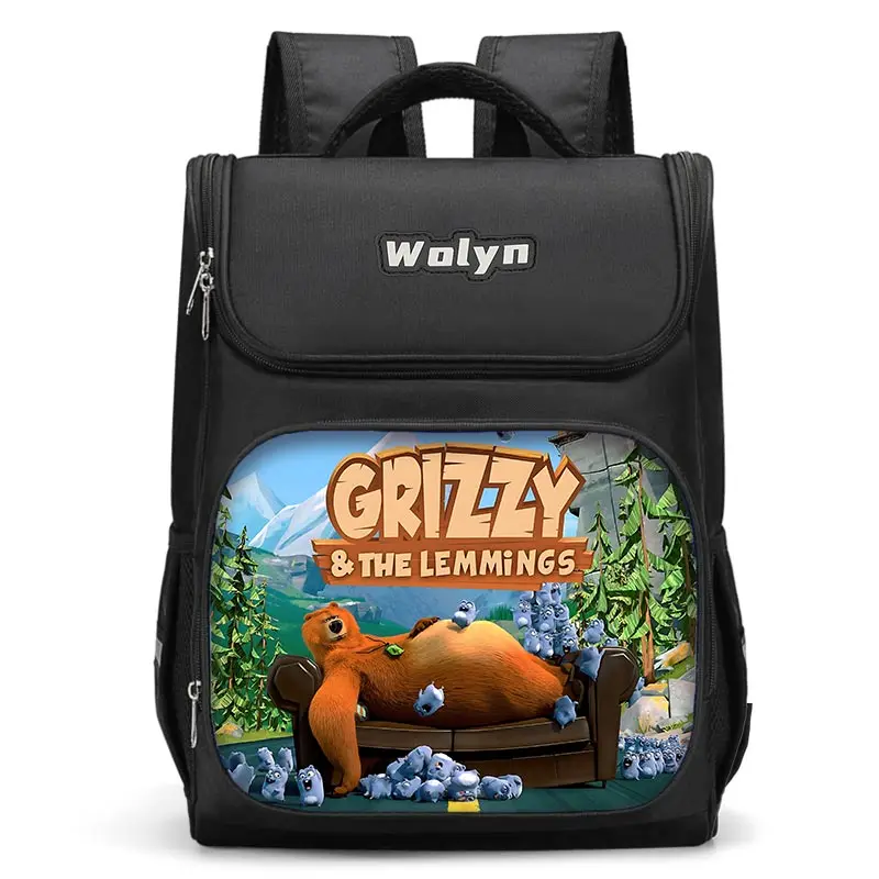 GRIZZY AND THE LEMMINGS Mochila grande para niños, niñas, mochila escolar para hombres y mujeres, mochila de viaje duradera y con múltiples compartimentos