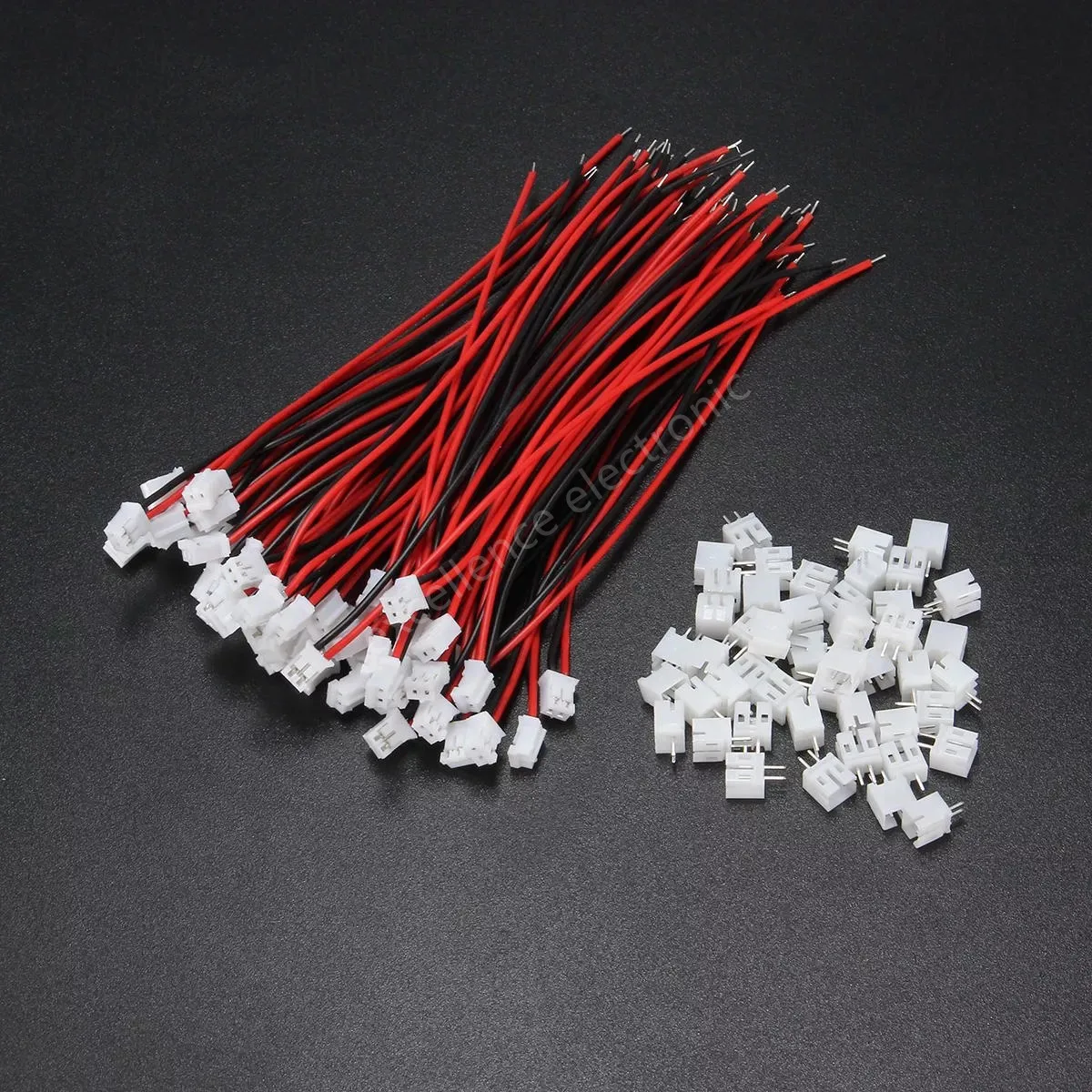 Ensemble de 20 paires de connecteurs JST PH 2.0 2 broches avec câbles 100 mm, emballés dans un sachet.