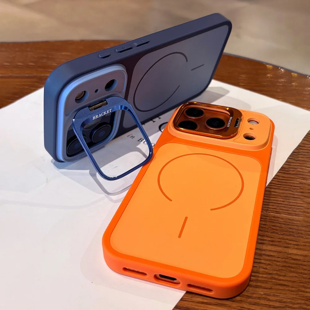 Enhanced Liquid Silicone Magnetic Phone Case with Flip Lens Bracket Holder