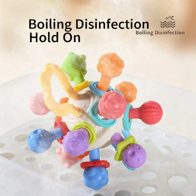 Baby Toy Manhattan Round Ball Soft Silicone Hand Grab Ball Rattle Infantil Chewable Teether Toy for Infant 0-12months Montessori