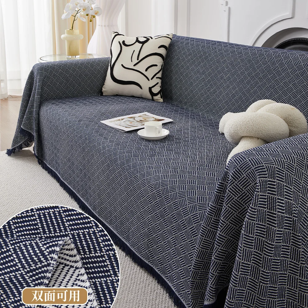 New Simple Polyester Cotton Sofa Towel with Tassels Edge Sofa Cover Two-sided Blanket Home Decoration Leisure Relax Beach Towel 5