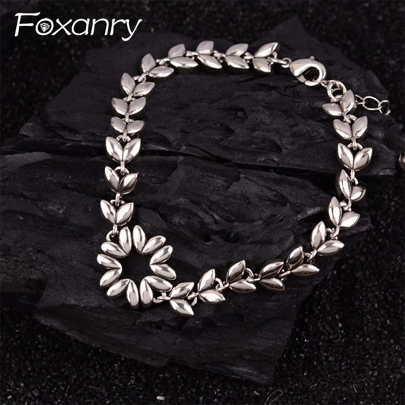 Foxanry 실버 컬러 데이지 플라워 기하학적 팔찌, 여성 소녀용, 새로운 패션, 빈티지 심플, 우아한 생일 쥬얼리 선물