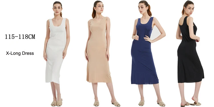 Description Picture 5 of itemM-5XL Plus Size Full Slips Dresses For Women Summer Thin Seamless Ice Silk Petticoat Underskirt Sleeveless Underwear Dress Slips