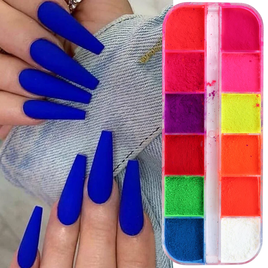 1Box Fluorescence Pigment Glitter Powder Nail Art Dust Dipping Powder Polish Rub Charm Manicure Decoration