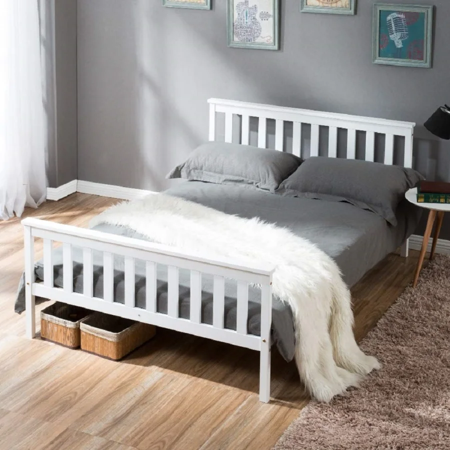 Buurt Soms George Hanbury Dubbele Bed Houten Bed 140X200 Cm Massief Houten Bed Met Lattenbodem  Frames, Grenen Bed Voor Volwassenen, kinderen, Tieners, Wit| | - AliExpress