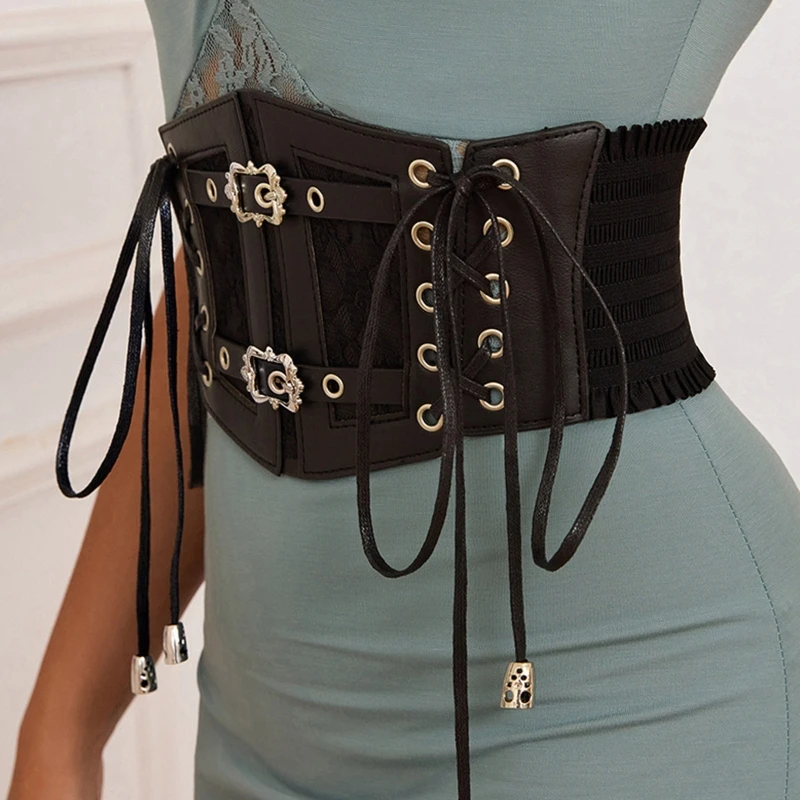 Punk Corset Underbust Women Elegant Corset Lace Bandage Body Shaper Wide Waist Belt Gothic Slimming Solid Color Corset Bustiers