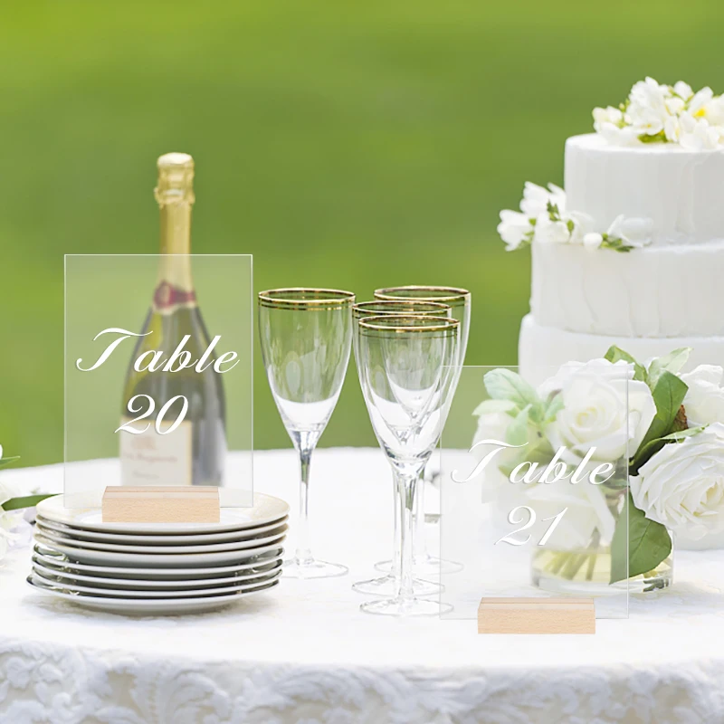 Place Card Holders Wedding Table Numbers Acrylic Sign Holders Transparent Acrylic Arch-shaped Table Card Wedding Table Number Plate Card Banquet Diy Wooden Base Seat Plate Sign