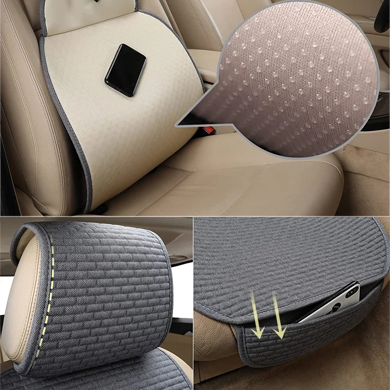 Karcle Cotton Linen Breathable Car Seat Protector - 4 Seasons Anti-Sweat Rear Seat Cover Kit