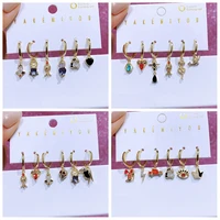 MIGGA 6pcs/set Villain Hoops Huggie Earrings Gold Color Cubic Zircon Women Jewelry 1