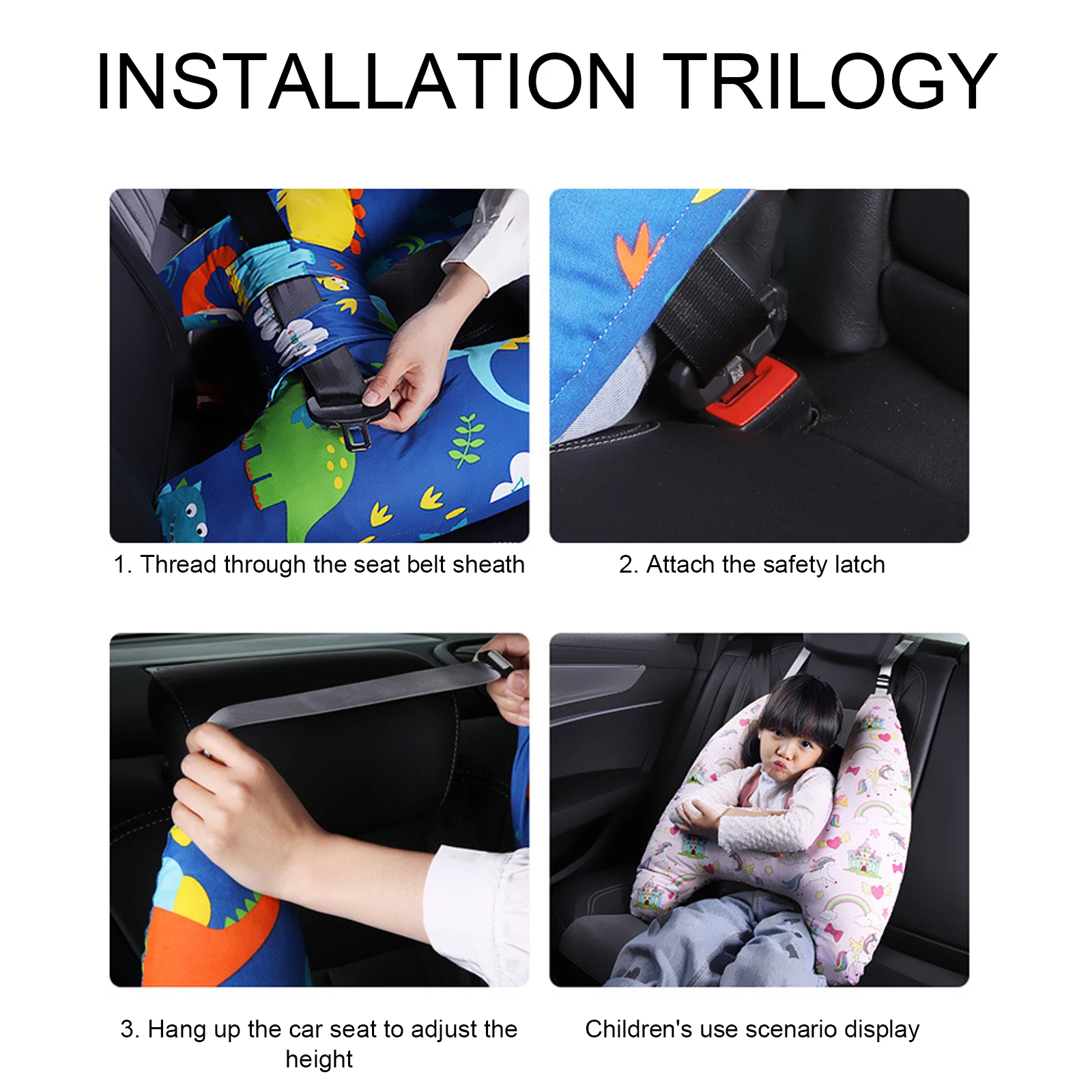 Cartoon Dinosaur Children's Model Car Headrest car headrest car pillow car seat belt pillow baby car seat pillow car neck pillow Nap Shoulder Belt Cushion Neck Cover Travel Interior Accessories