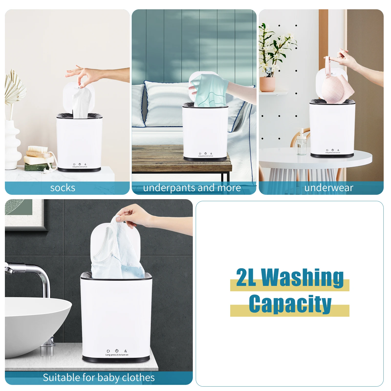 Mini Portable Washing Machine Laundry Full Automatic Dormitory Travel Underwear Washing Machine 2L Capacity Turbin e Washer