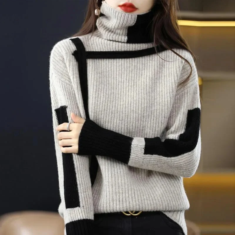 

Женский свитер, осенне-зимняя теплая трикотажная водолазка, Корейская Повседневная Однотонная рубашка, модные вязаные пуловеры, коричневый свитер