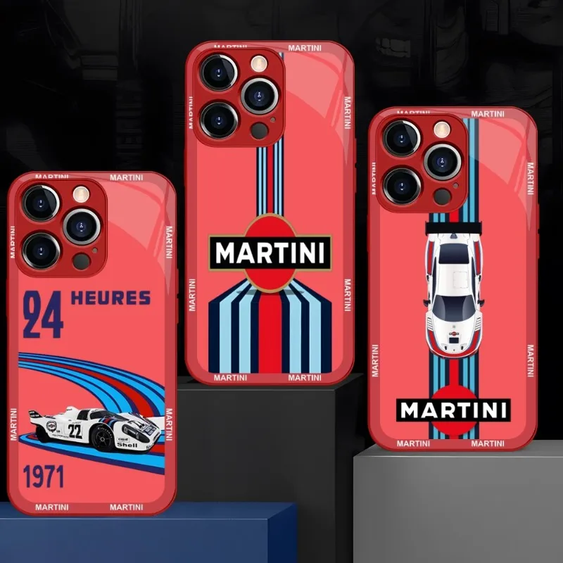 Martini Racing Stripe Mousepad Red Black Glass Per Iphone 13 14 12 11 Pro Max Plus Mini X Xr 8 7 6S Se2020 Cover