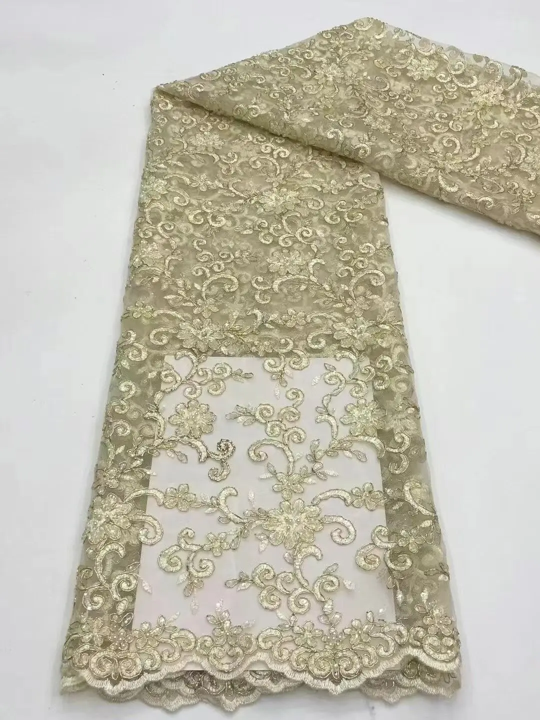 

African Lace Fabrics High QualityS-1221584 with beads and Sequins Embroidery French Wedding Mesh Net Fabric For Party