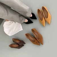 2025 New Velvet Slim Soft Bottom Comfortable Pointed Toe Flat Bottom Single Shoes Simple Shallow Mouth Slip-On Flat Heel Women's