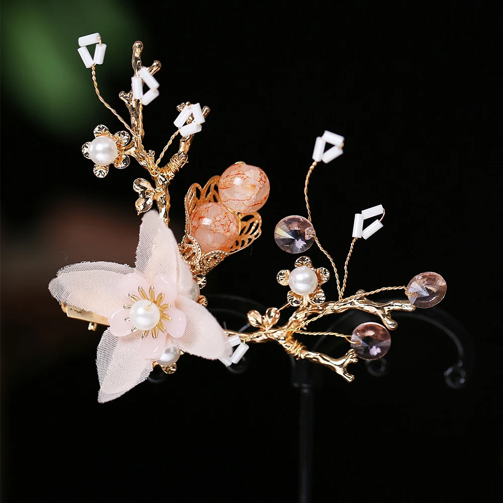 Girls Headpiece Long Flower Handmade Fashion Tassel Headwear Sets Hair Comb Hanfu Hair Stick Earrings