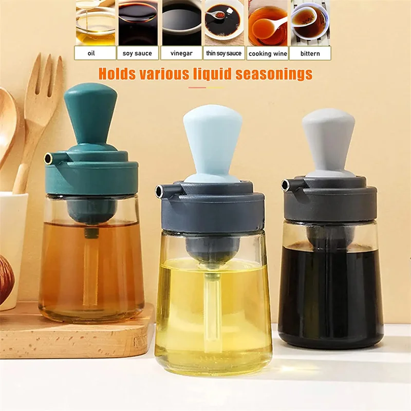 Oil Bottle Dispenser with Brush Plastic Olive Kettle Silicone Brush