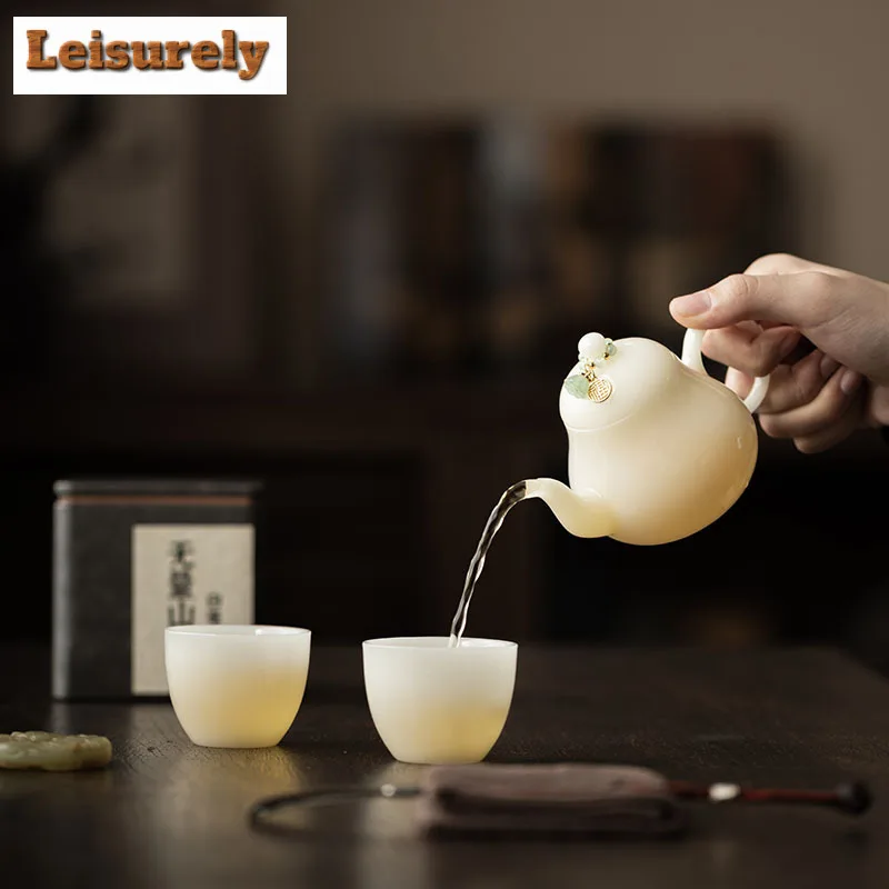 Handamde Pure Jade Porcelain Tea Set Complete Set Luxury Tea Ceremony Set Teapot And Tea Cup Set Chinese Tea Set Craft Gift Box