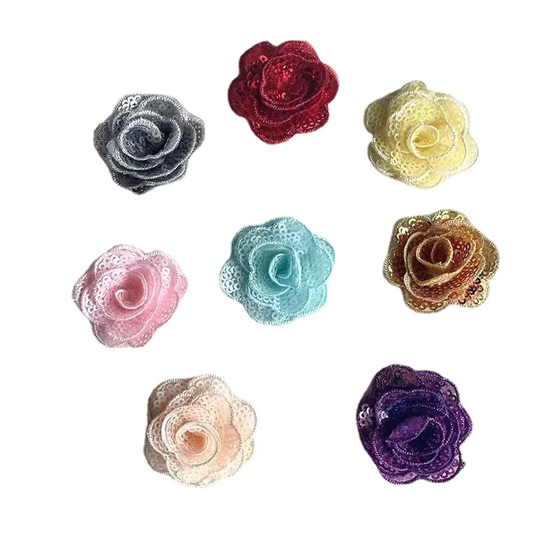 

4CM/10PCS,3d Flower Sequin Appliques Sewing Patch,Small Roses Artificial Flowers Heads Decoration for Dresses,kids clothes