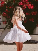Wolfeel Sexy Loose White 100% Cotton Women's Dress Summer Strap Sleeveless Mini Dresses Classic Ruffle Female Beach Dress - Image 2