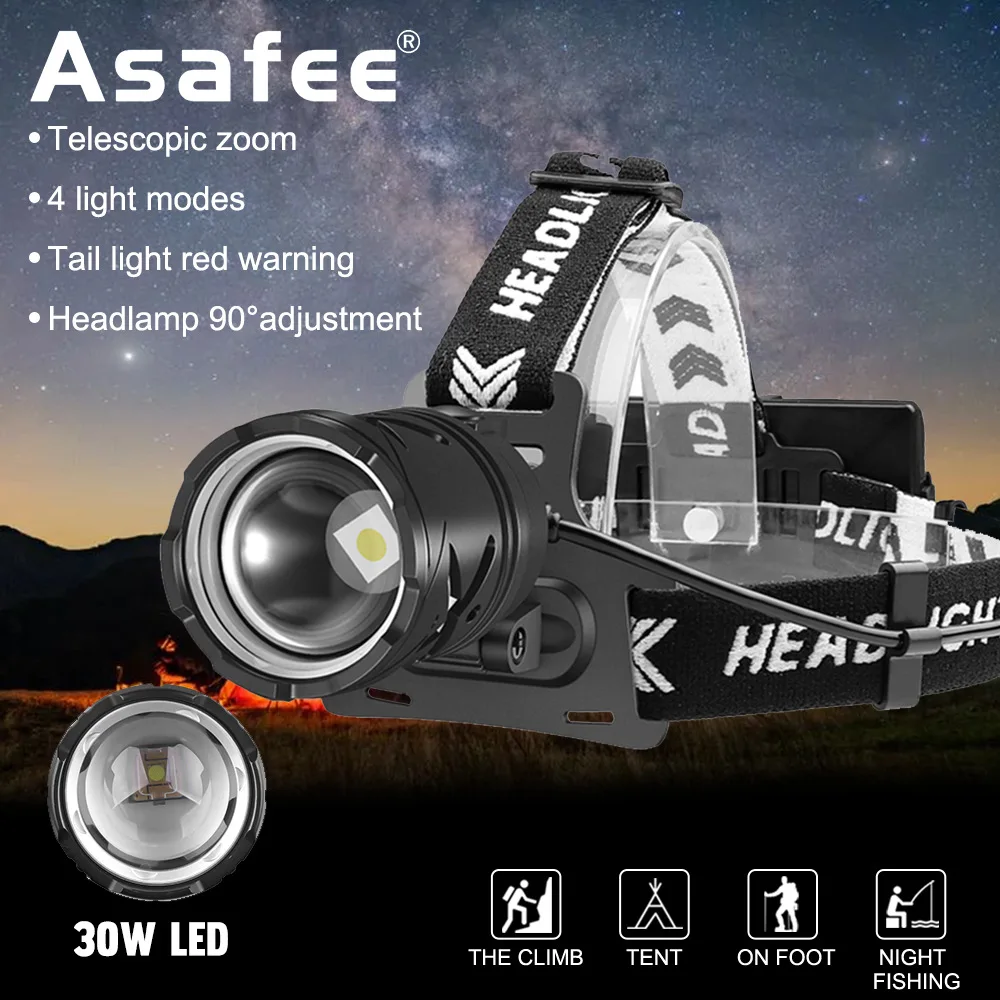 

Asafee XHP70 Outdoor Headlights 18650 Battery 1500LM Support Input And Output 30WLED Mountain Climbing And Cycling Head Lamp