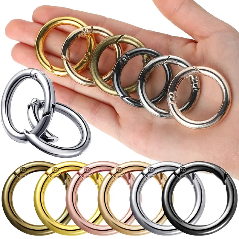 Cheap 5pcs/Bag Metal O Ring Spring Clasps Openable Round Carabiner Keychain  Bag Clips Hook Dog Chain Buckles Connector For DIY Jewelry