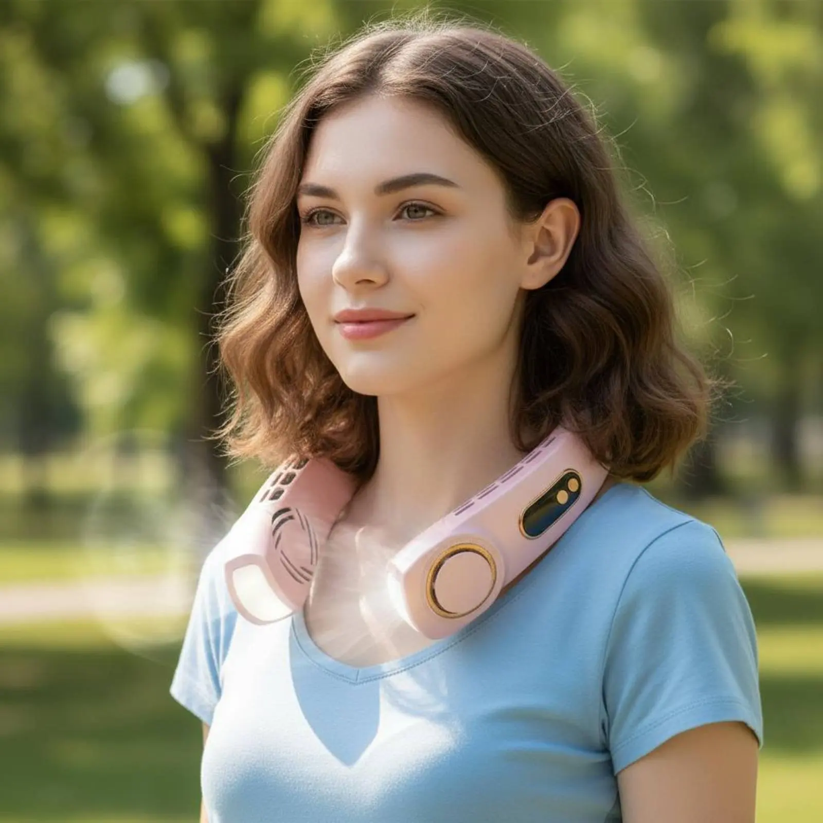 Neck Fan 360° Surround Wind Flow Hanging Neck Fan Wearable Air Cooler 3-Speed Adjustment Glowing Display Digital Display