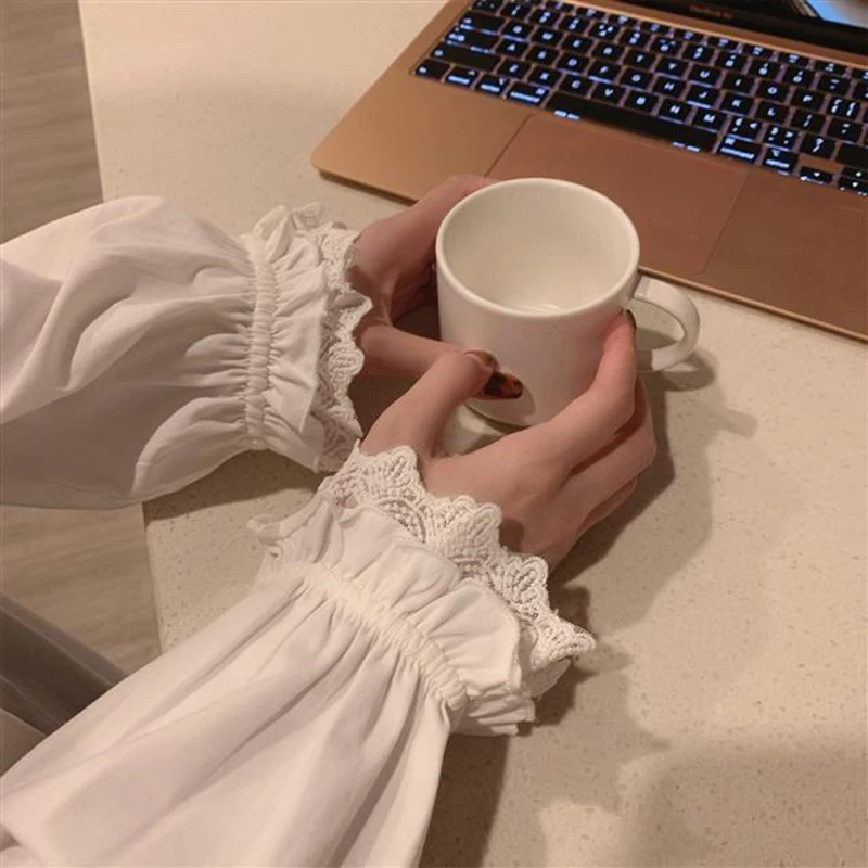 2024 NEW Everyday Casual Thin Milk Shredded Pajama Women's Set Homewear Girl Cute Long Sleeve Lace Nightdresses