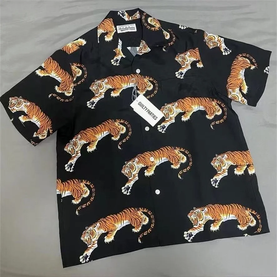 2024ss Tiger Printing WACKO MARIA Hawaii Shirts Men Women High Quality T-Shirt WACKO MARIA Shirts Top Tees t shirts tees halloween try that in a campground bleached t shirt tee dark grey in gray size l m s xl