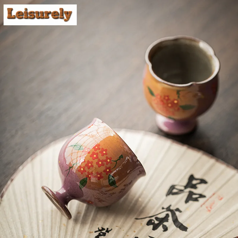 50ml Powder Yin Hand-painted Small Flower Teacup Traditional Tea Bowl Single Cups Tea-tasting Fragrance Cup Jianzhan Master Cups