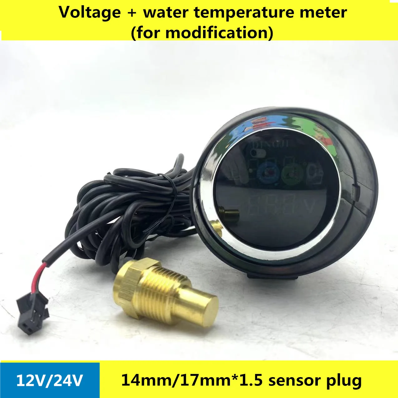 

Water Temperature Voltage Two-in-one Meter Car Truck Vehicle Modified LCD 12V 24V Universal Round With Induction Plug