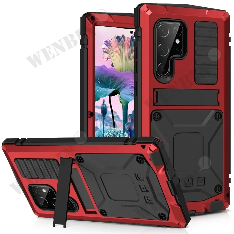 Luxury Case For Samsung S24 S23 S22 Ultra Plus S21 Z Fold Flip 4 3 Rugged Armor 360 Full Phone Metal Aluminum Shockproof Cover